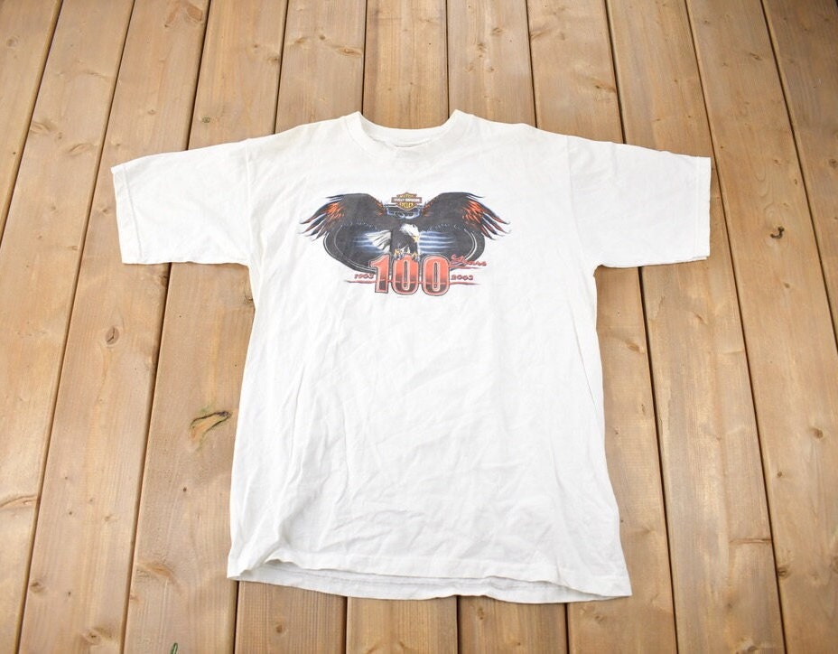 Vintage 2003 Harley Davidson Motorcycles 100 Year Anniversary Graphic T-Shirt Made In USA