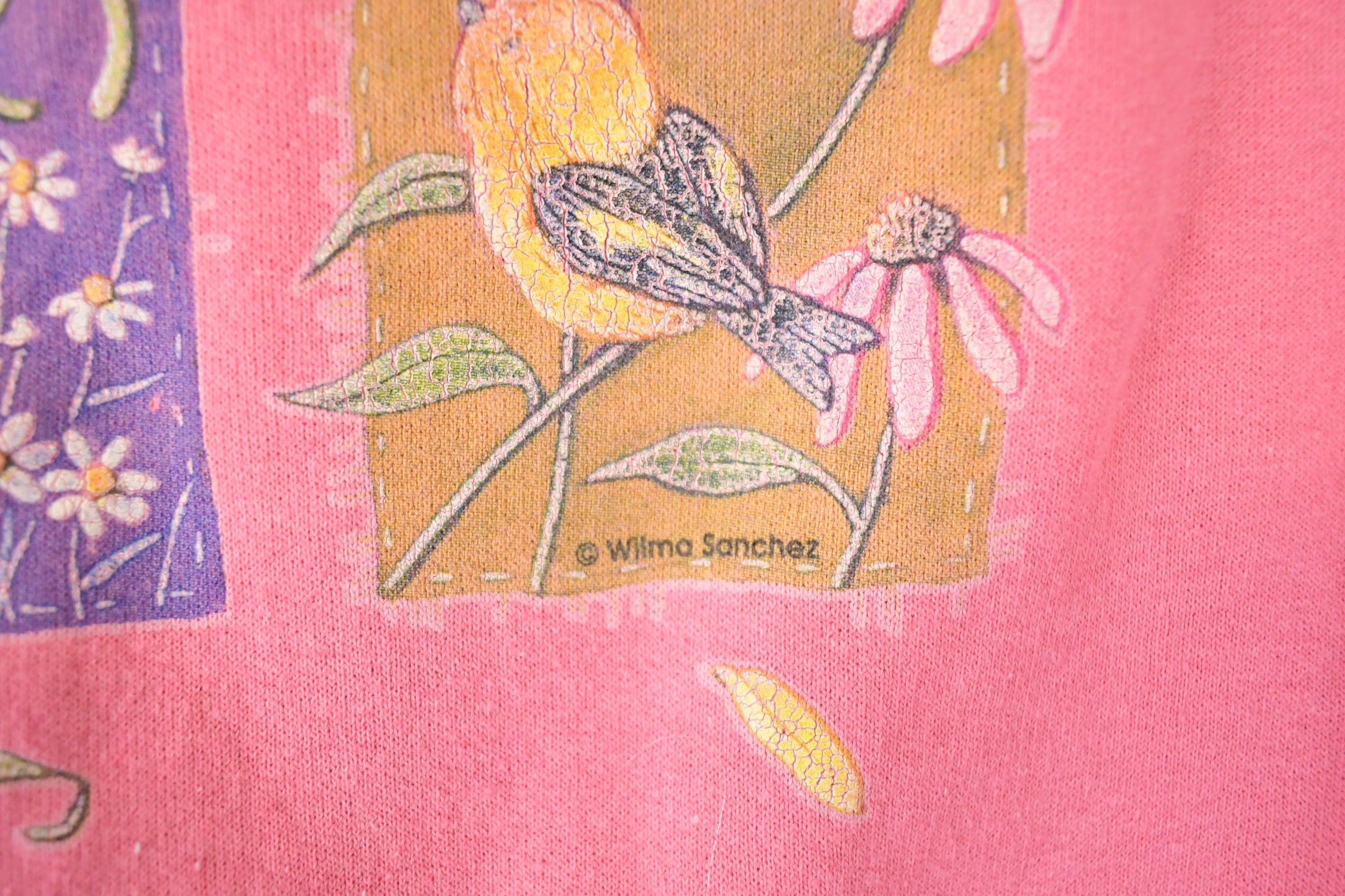 Vintage 1990s Wilma Sanchez Floral Graphic Print Crewneck Sweatshirt Womens L