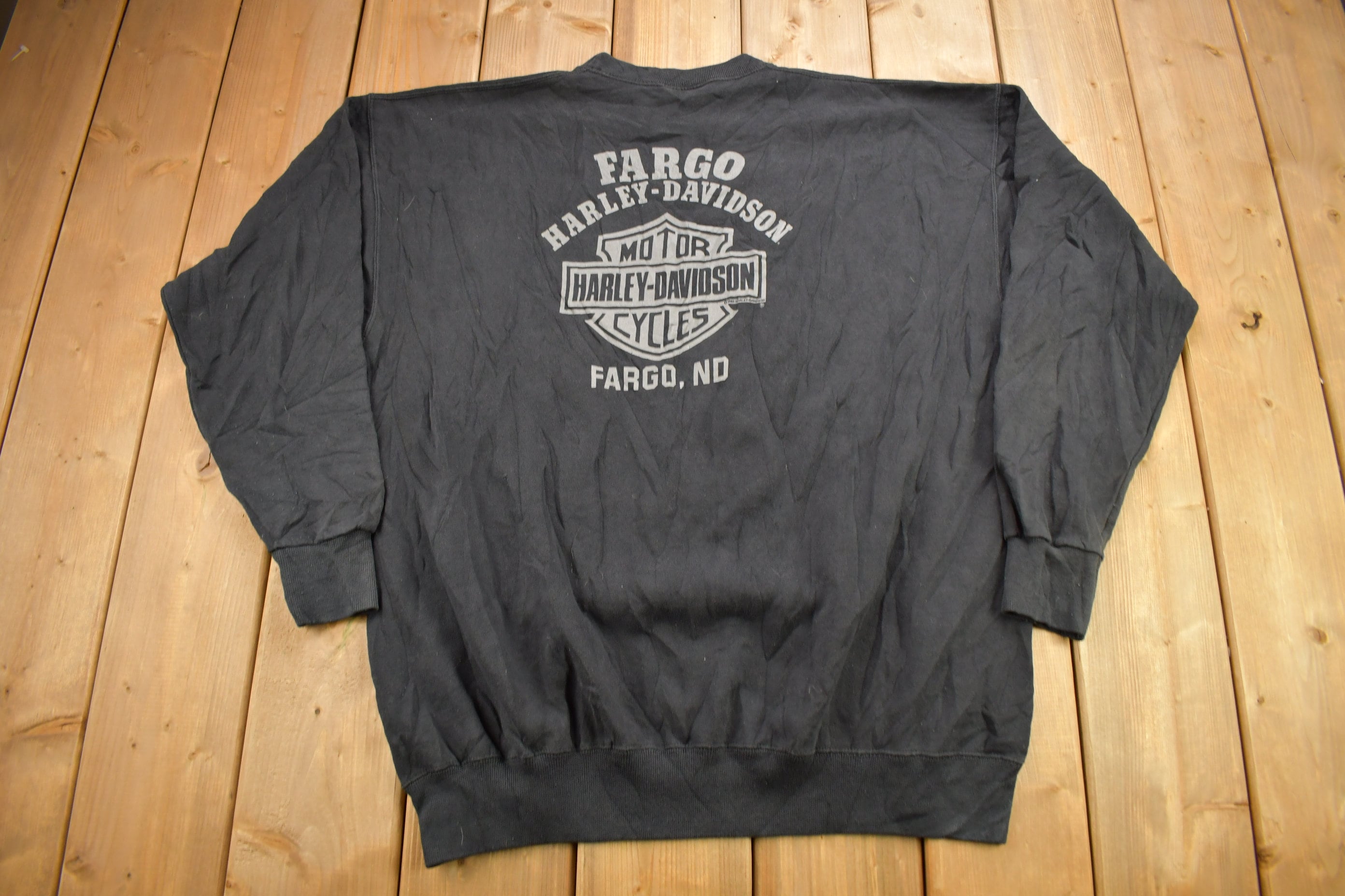 Vintage 1991 Fargo Harley Davidson North Dakota Wolf Theme Crewneck Sweater