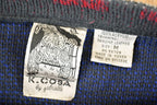Vintage 1990s K Cosa Leather Patch Abstract Knit Crewneck Sweater Men's L / 90s Knitted Sweatshirt / Vintage Preppy Knits
