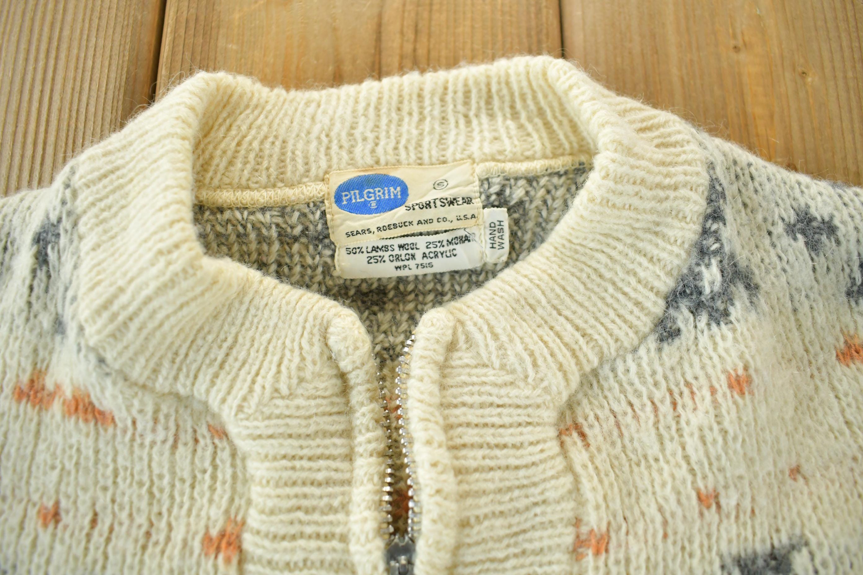 Vintage 1960s Pilgrim Sears Roebuck Wool Knit Zip Up Sweater