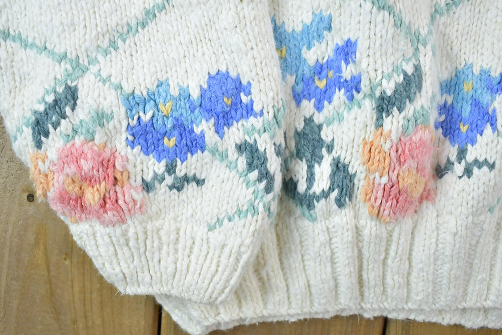 Vintage 1990s LL Bean Floral Design Knit Crewneck Sweater / 90s Crewneck / Made In USA / Preppy Knit