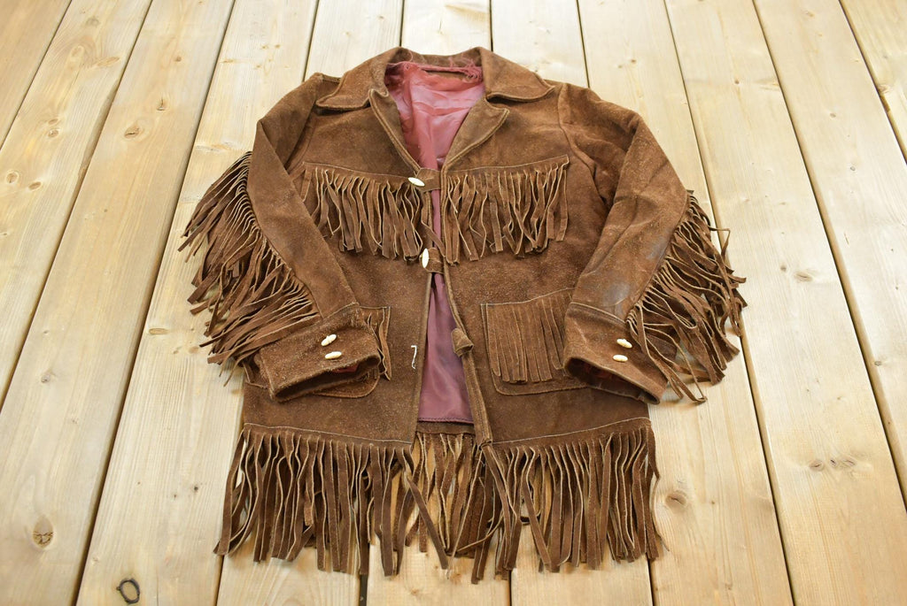 Vintage 1960s Suede Leather Western Fringe Jacket Womens M /