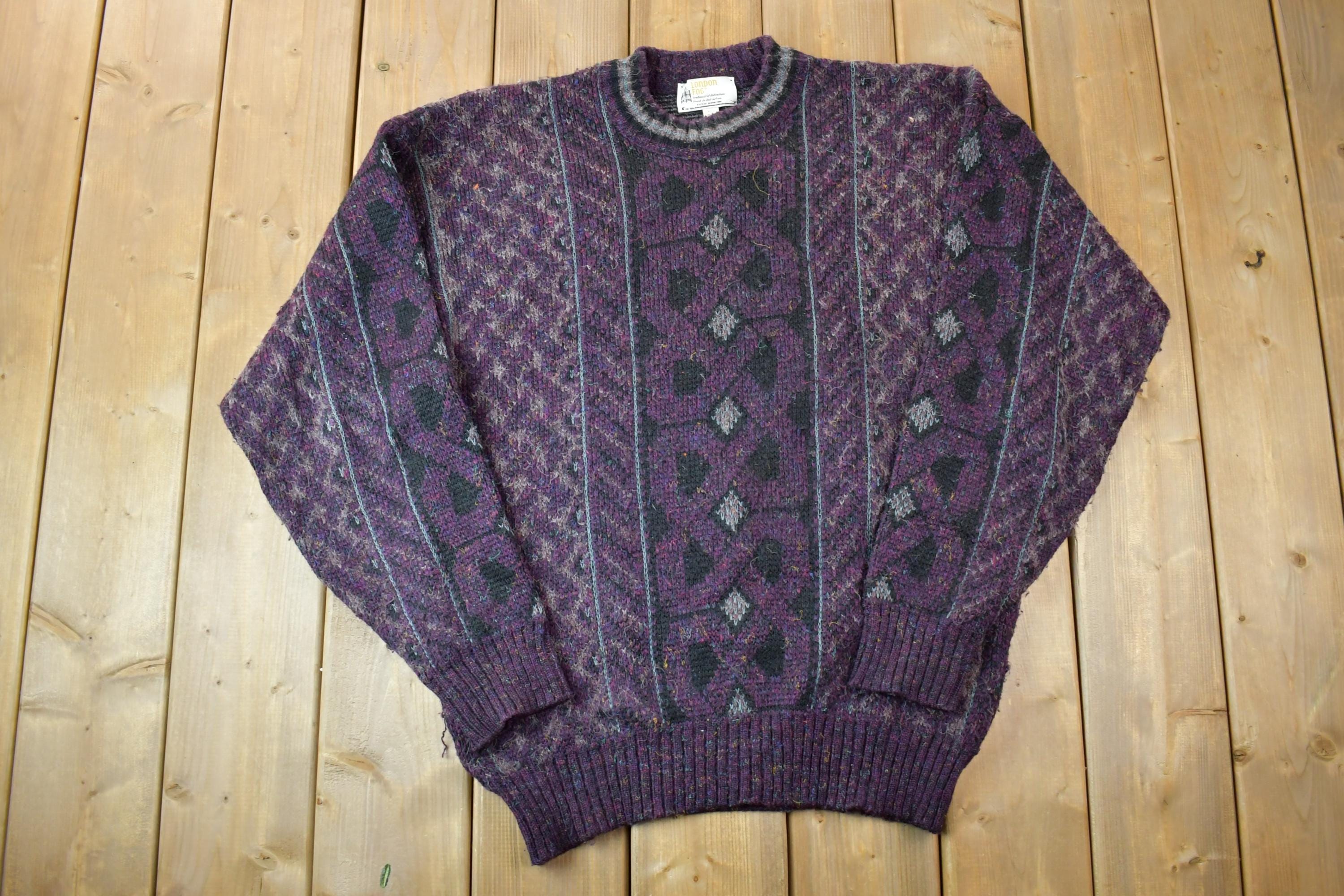 Vintage 1990s London Fog Knit Crewneck Sweater / 90s Crewneck / Made In USA / Preppy