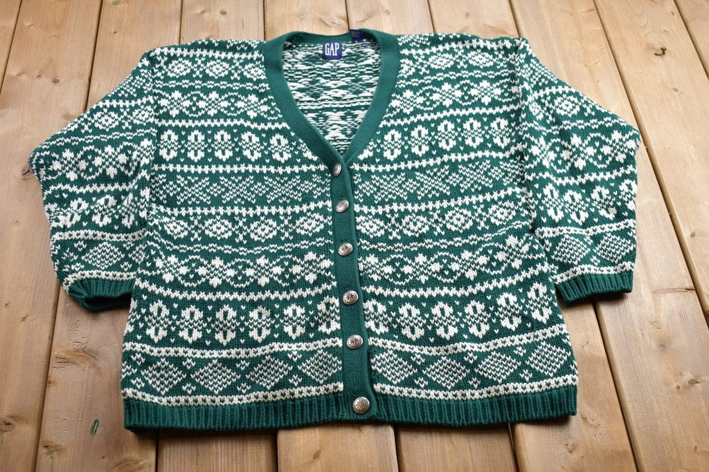 Vintage 1990s Gap Knitted Abstract Cardigan Sweater