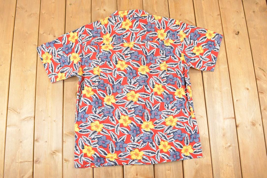 Vintage 1990s Chaps Ralph Lauren Hawaiian Abstract AOP Button Up Shirt Men's L / Funky Crazy Pattern / Preppy Style / Boxy Fit