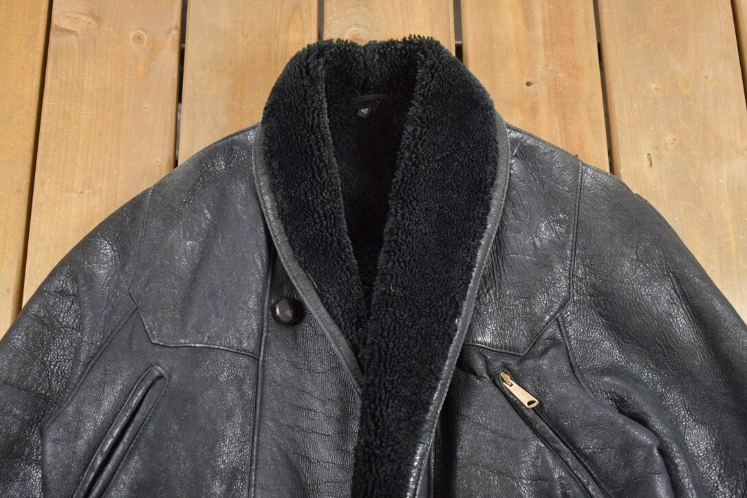 Vintage 1980s Leather Sherpa Lined Coat / Winter Outerwear / Full Length / Leather Trench Coat / 80s Jacket / 80s Leather