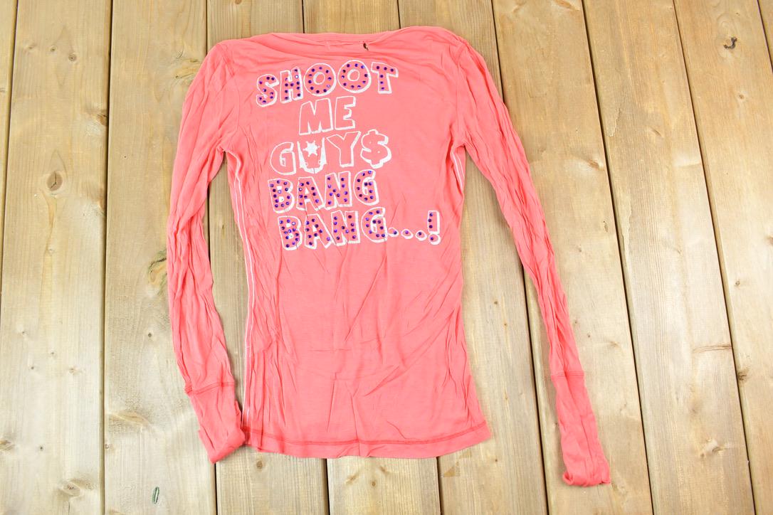 Women Vintage Vigoss Y2K Shoot Me Guys T-Shirt / Vigoss Grunge Skull Print / Contrast Stitch / Internet Famous Clothing / Over Dyed