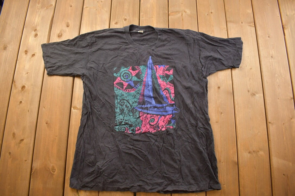 Vintage 1990s Abstract Sailing Theme Graphic T Shirt