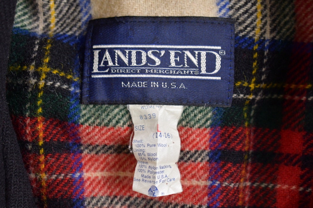 Vintage 1980s Lands End Wool Full Length Over Coat