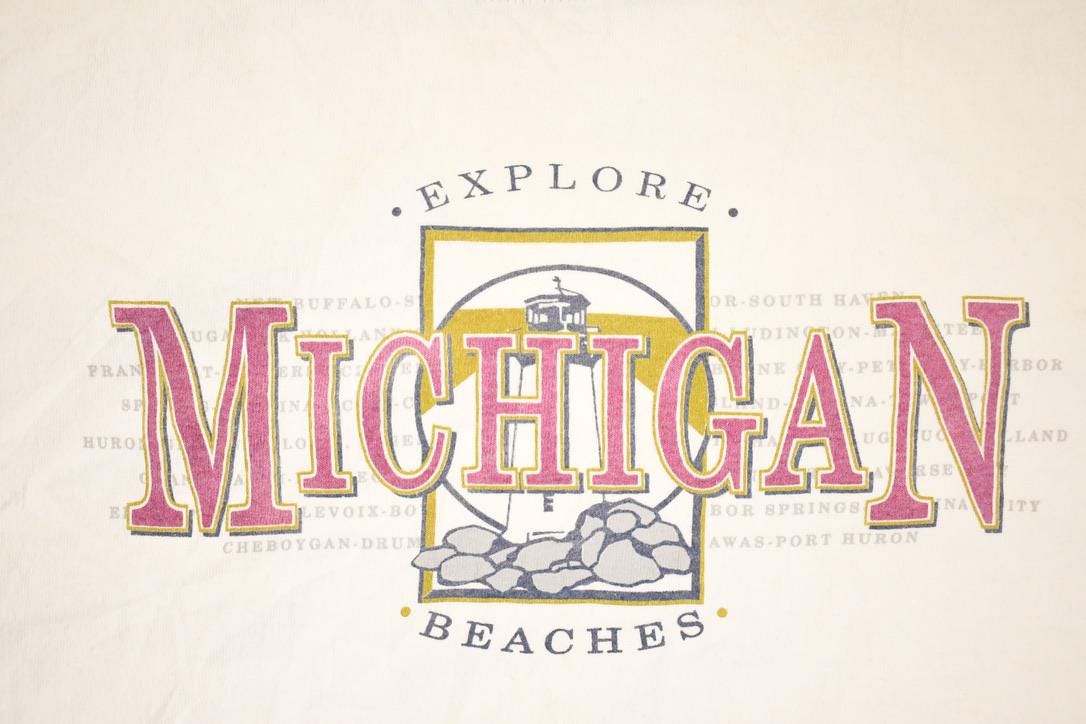 Vintage 1990s Michigan Beaches Souvenir Travel T-Shirt Men's L