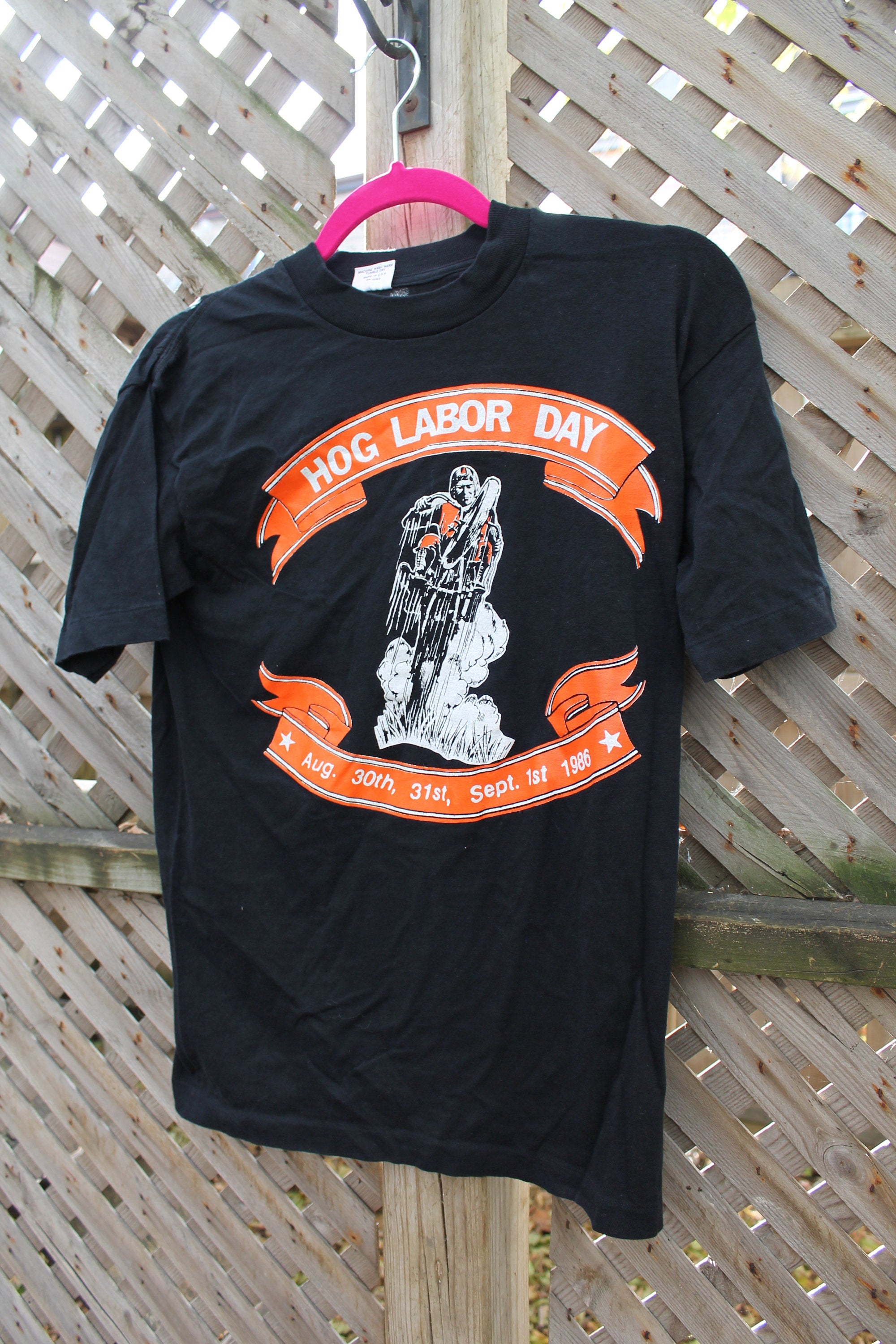 Vintage 1986 Hog Labor Day Motorcycle Graphic T Shirt