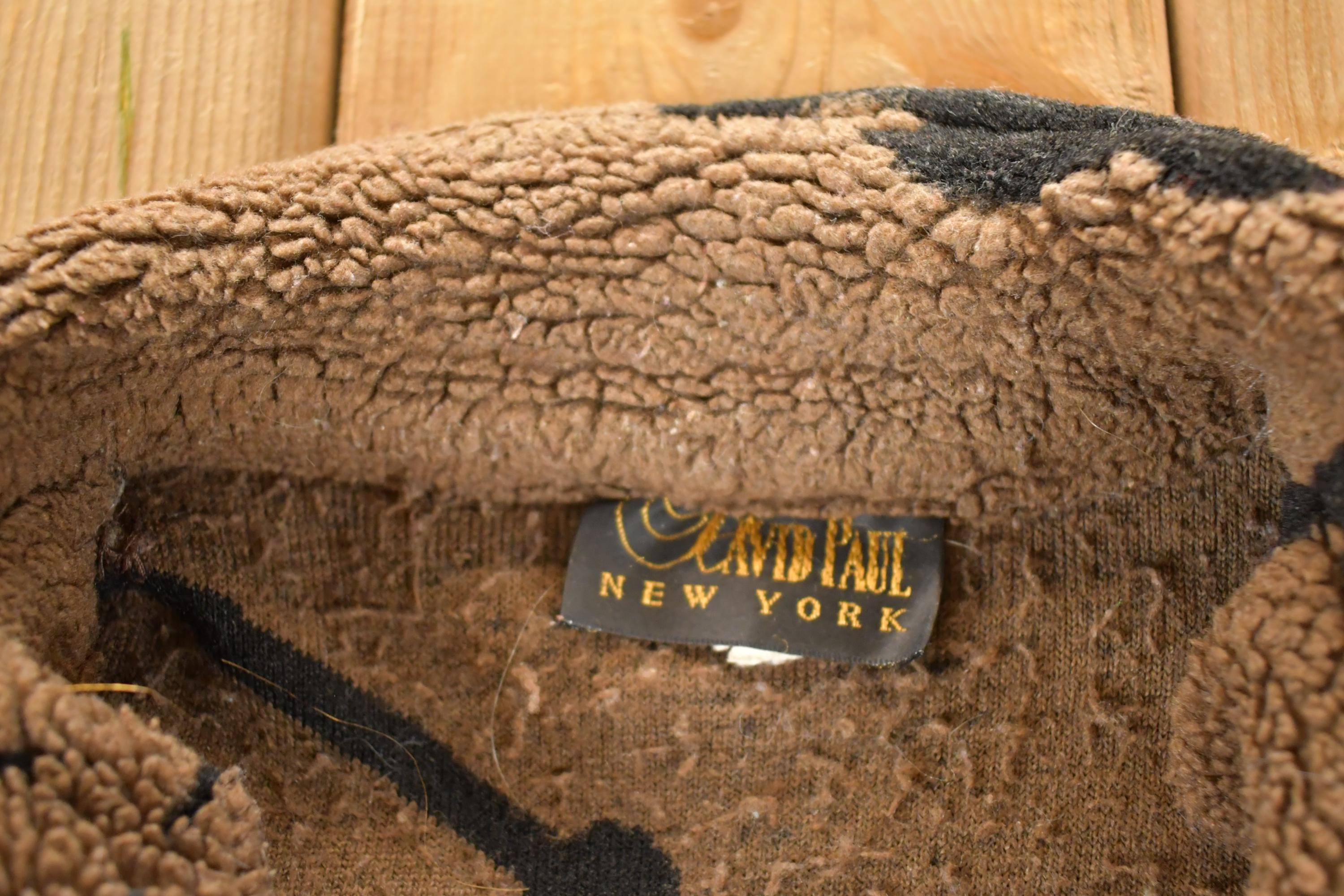 Vintage 1990s David Paul New York Forest Friends AOP Fleece Outdoorsman Sweater Mens S