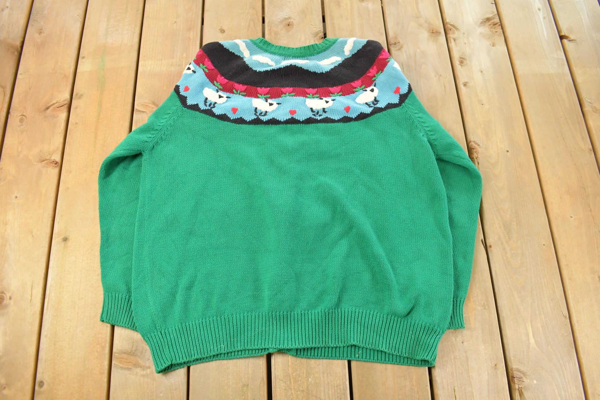 Vintage 1990s Charter Club Farm Knit Cardigan Sweater Women's XL