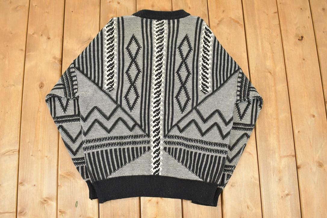 Vintage 1990s FYI Private Stock Abstract Knit Crewneck Sweater Men's L