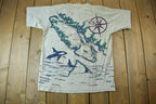 Vintage 1991 Vancouver Island All Over Print Map Graphic T Shirt