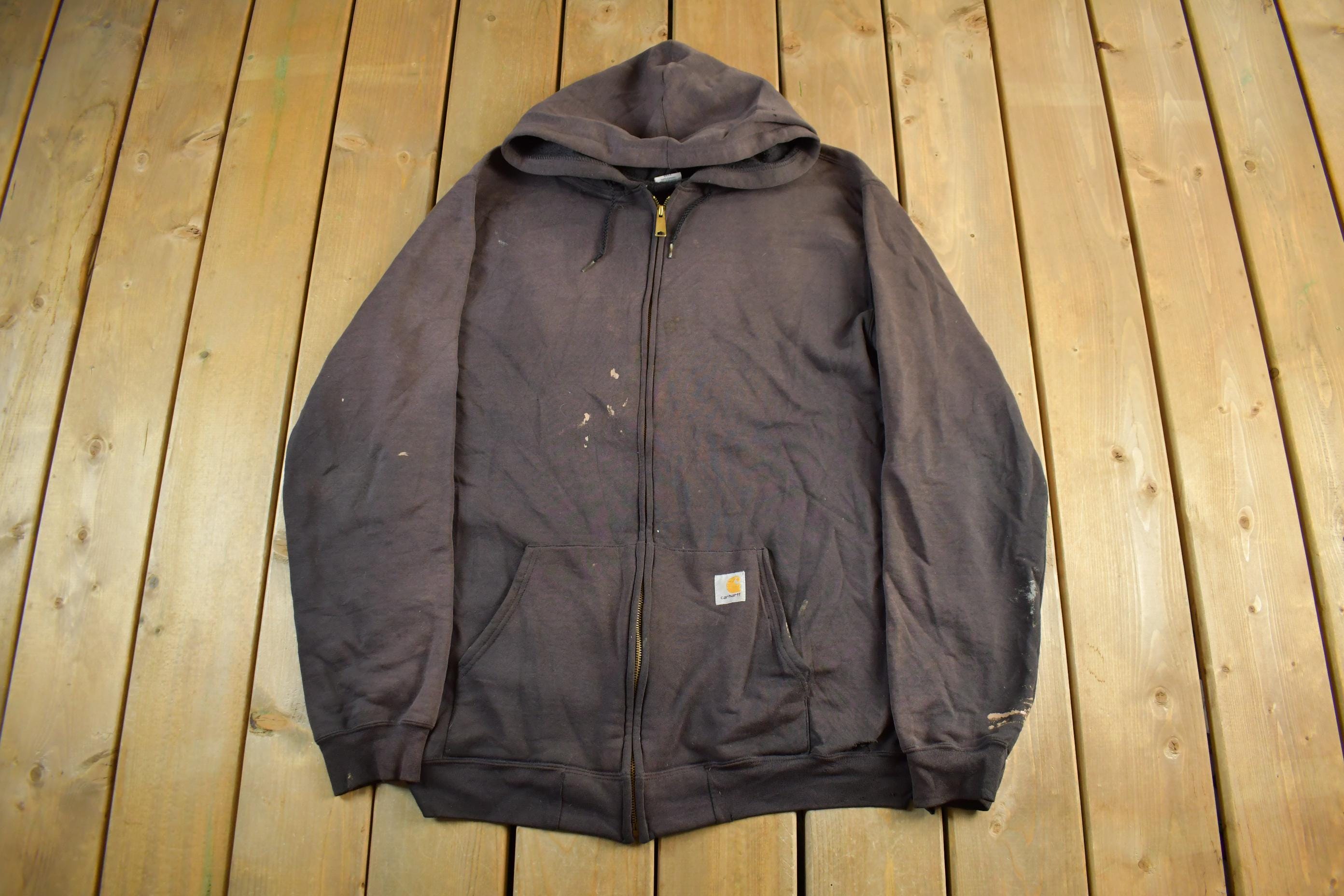 Vintage 1990s Carhartt Sun Faded Distressed Zip Up Hoodie Men's Large Tall