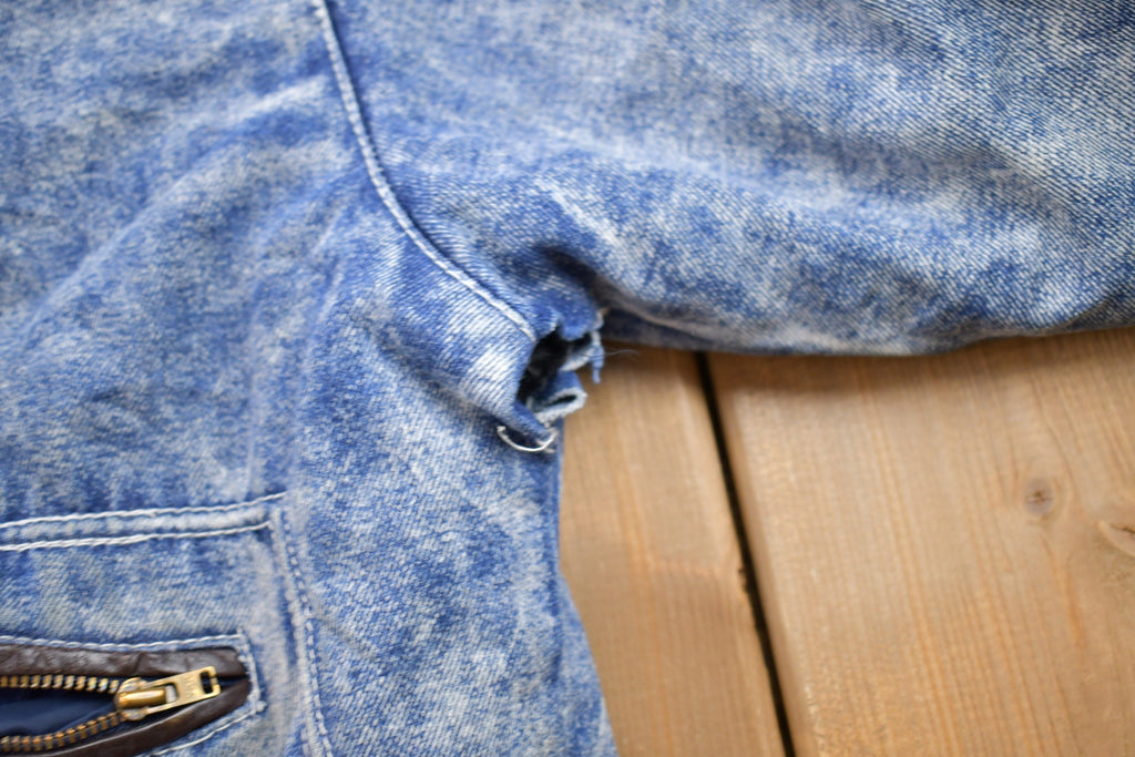 Vintage 1980s Acid Wash Aviator Denim Jean Jacket