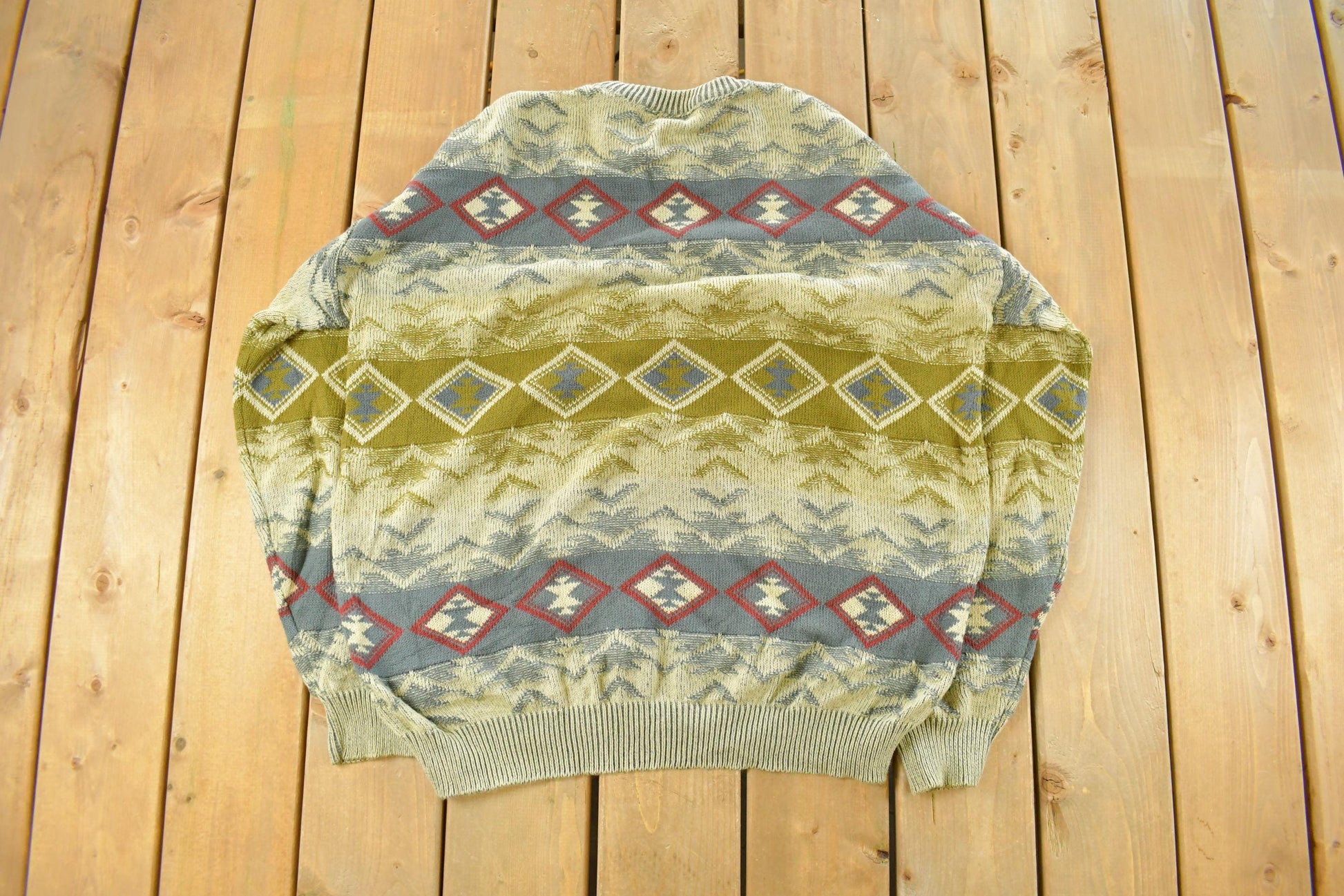 Vintage 1990s Claiborne Aztec Navajo Knit Crewneck Sweater Men's XL