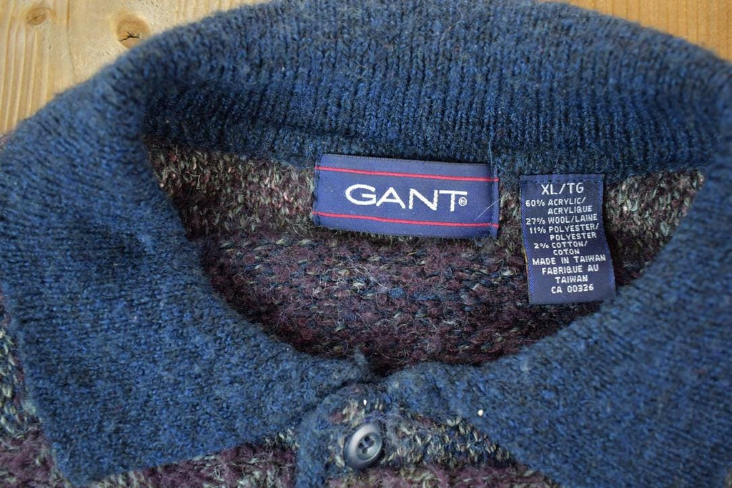 Vintage 1990s Gant Knit Abstract Pattern Quarter Button Crewneck Sweater