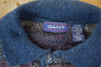 Vintage 1990s Gant Knit Abstract Pattern Quarter Button Crewneck Sweater