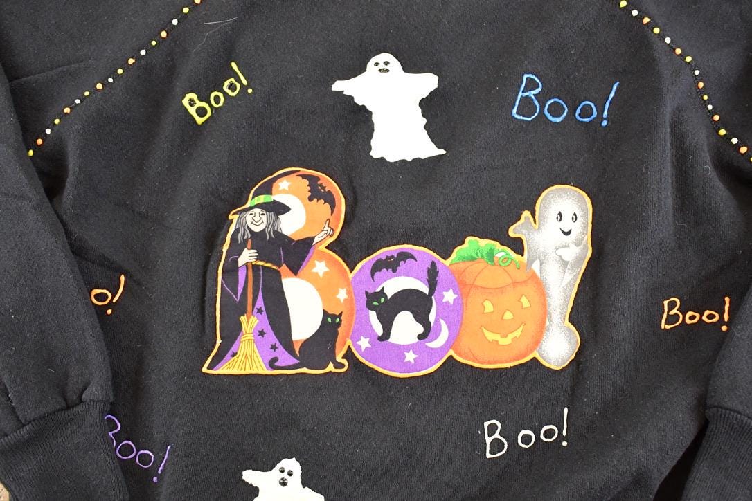 Vintage 1990s Hand painted Halloween Souvenir Boo Crewneck Sweatshirt Womens L