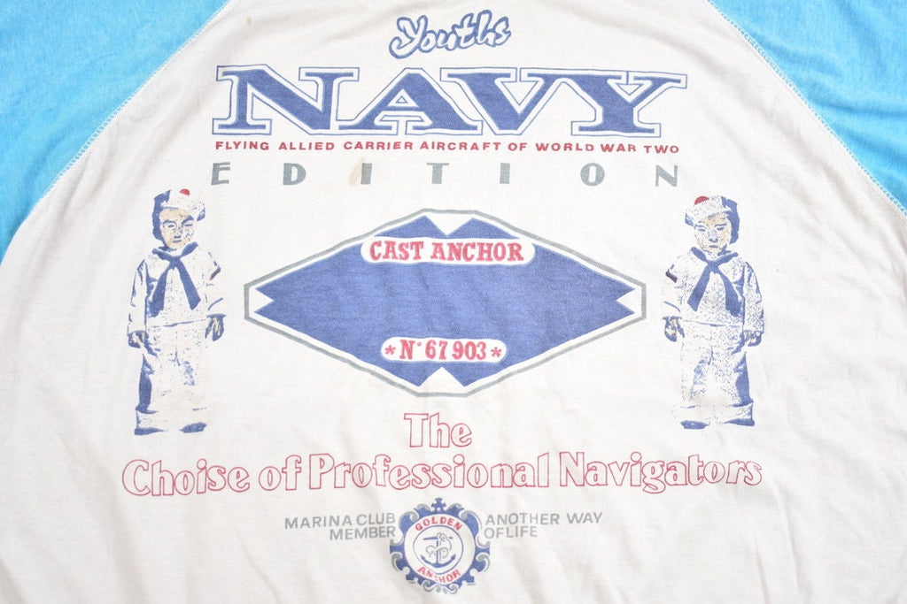 Vintage 1990s Youths Navy Graphic T-Shirt