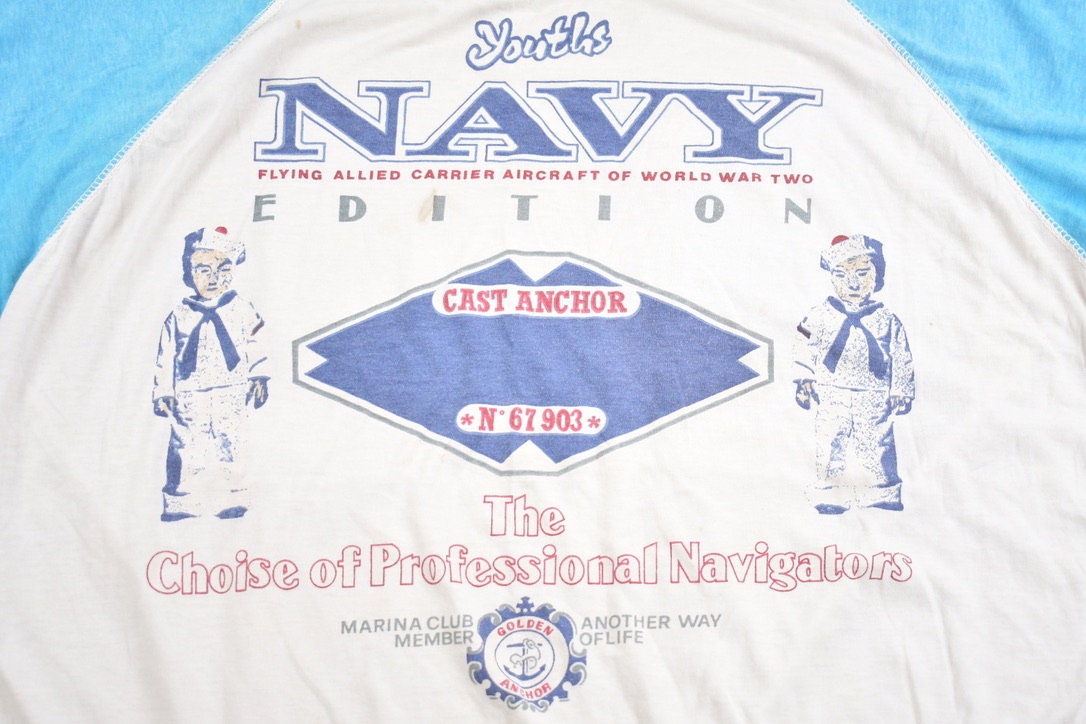 Vintage 1990s Youths Navy Graphic T-Shirt