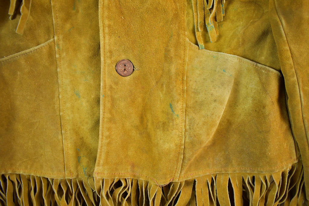 Vintage 1960s Sprung Genuine Leather Western Fringe Jacket Mens 44