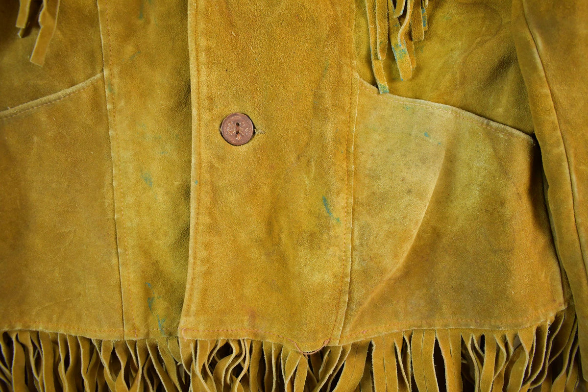 Vintage 1960s Sprung Genuine Leather Western Fringe Jacket Mens 44