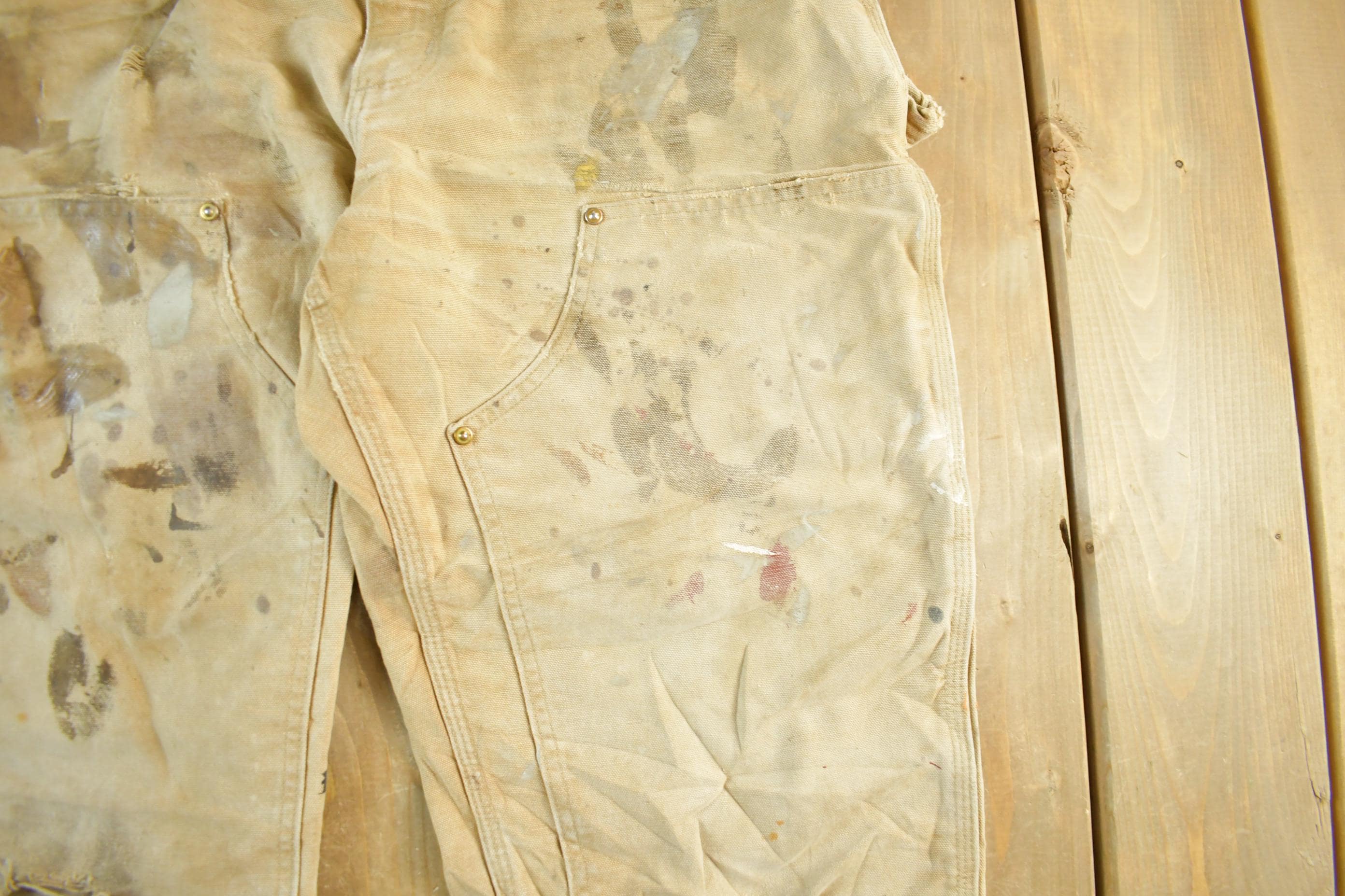 Vintage 1990s Carhartt Paint Distressed Double Knee Denim Work Jeans Adult 34 x 29