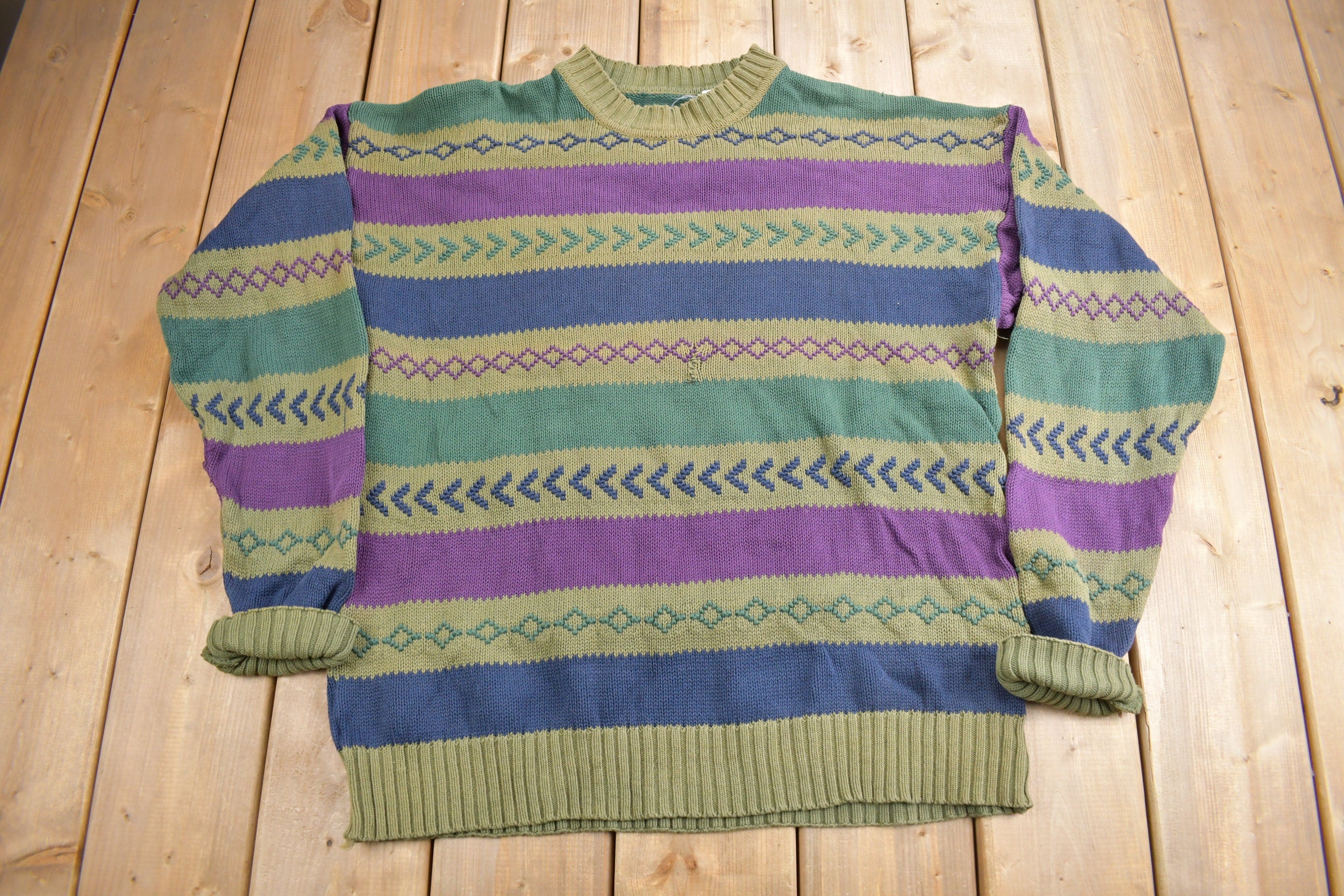 Vintage 1980s Striped Knit Crewneck Sweater