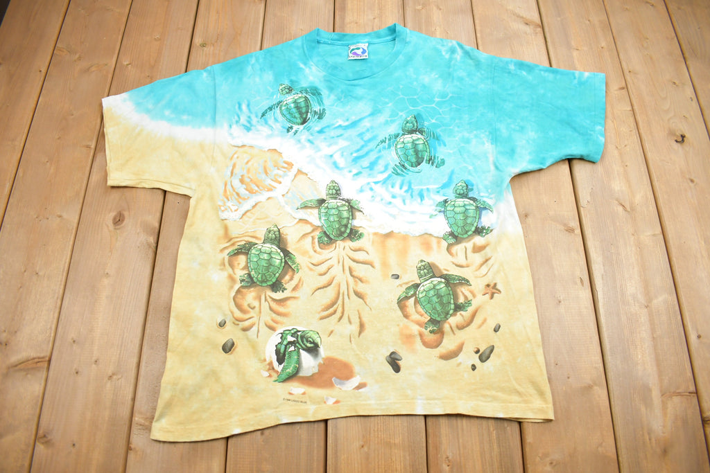 Vintage 1996 Liquid Blue Baby Sea Turtle Graphic T-Shirt Single Stitch