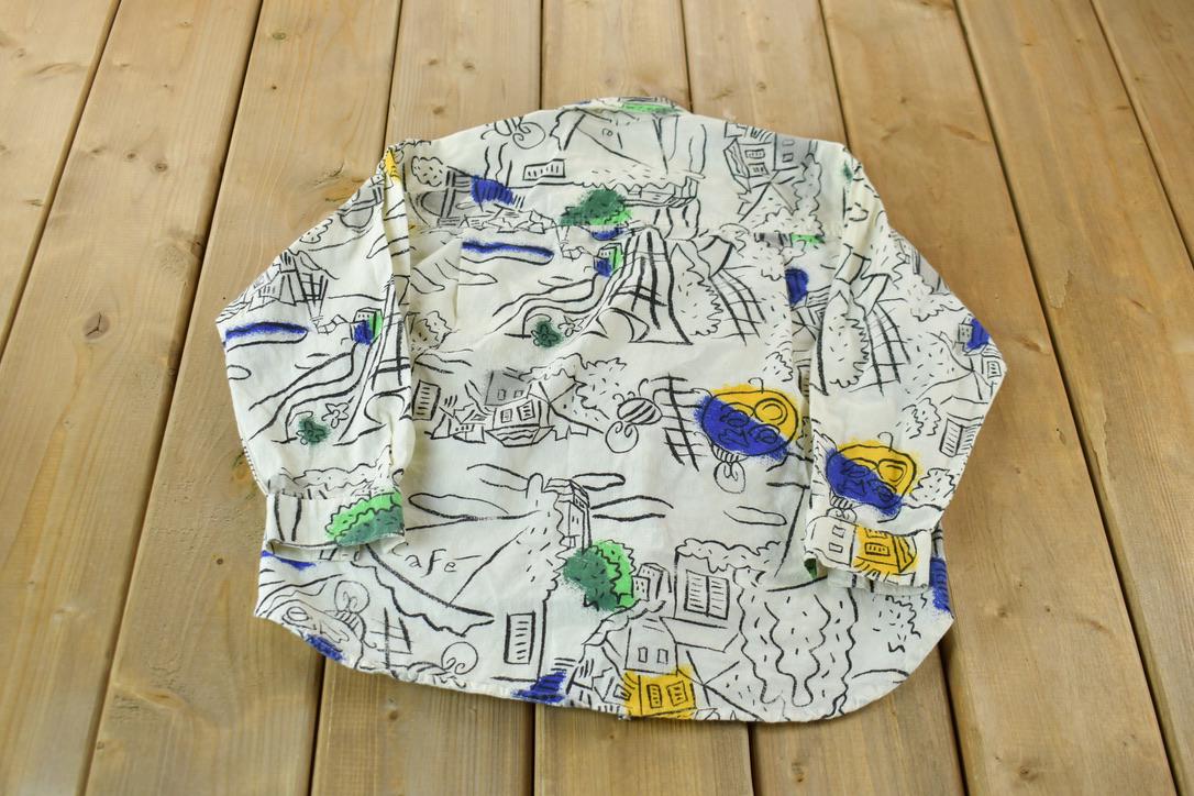 Vintage 1990s ESpirit Kids Abstract City Pattern Button Up Shirt