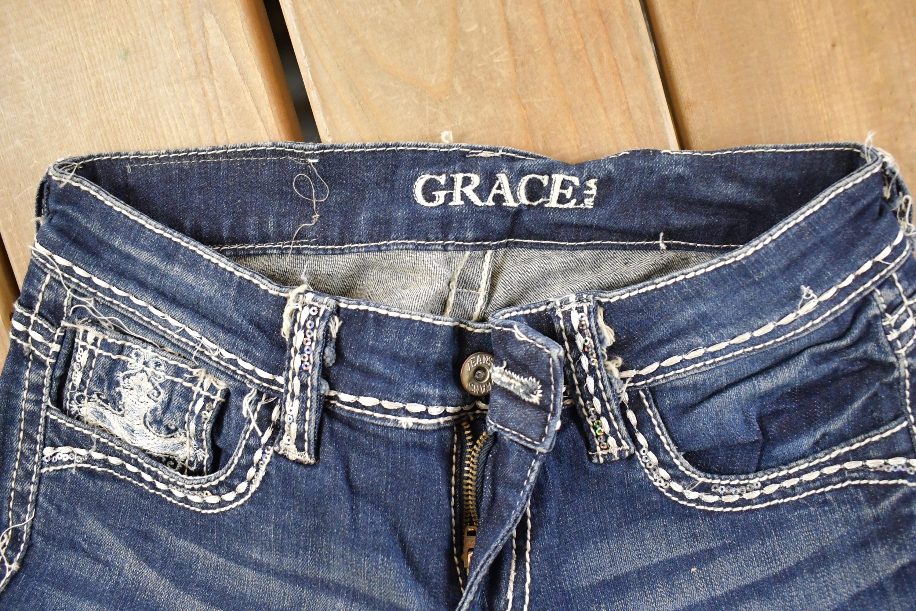 Vintage Deadstock Y2K Grace In LA Bedazzled Bootcut Low Rise Jeans Women's Size 26 x 32