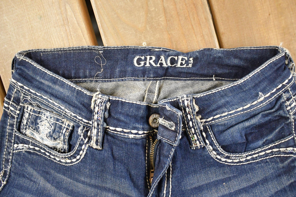 Vintage Deadstock Y2K Grace In LA Bedazzled Bootcut Low Rise Jeans Women's Size 26 x 32