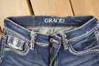 Vintage Deadstock Y2K Grace In LA Bedazzled Bootcut Low Rise Jeans Women's Size 26 x 32