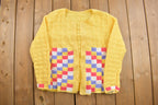 Vintage 1990s Cute Checker Knitted Cardigan Sweater