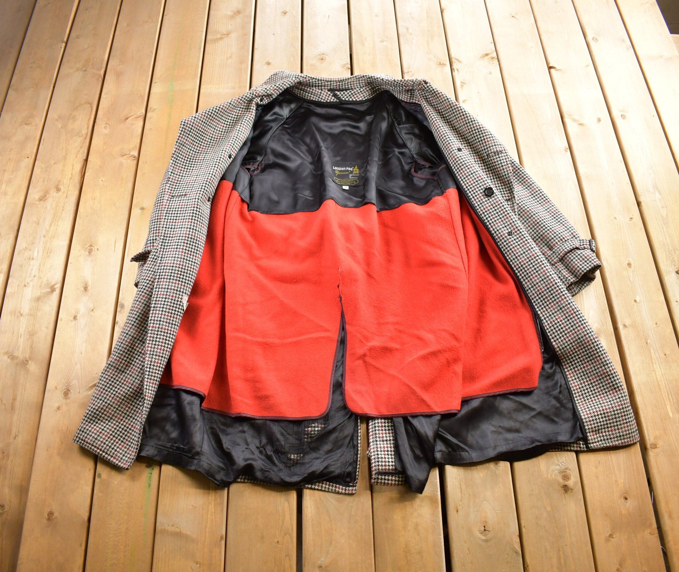 Vintage 1980s London Fog Hounds Tooth Wool Button Up Jacket Made In USA
