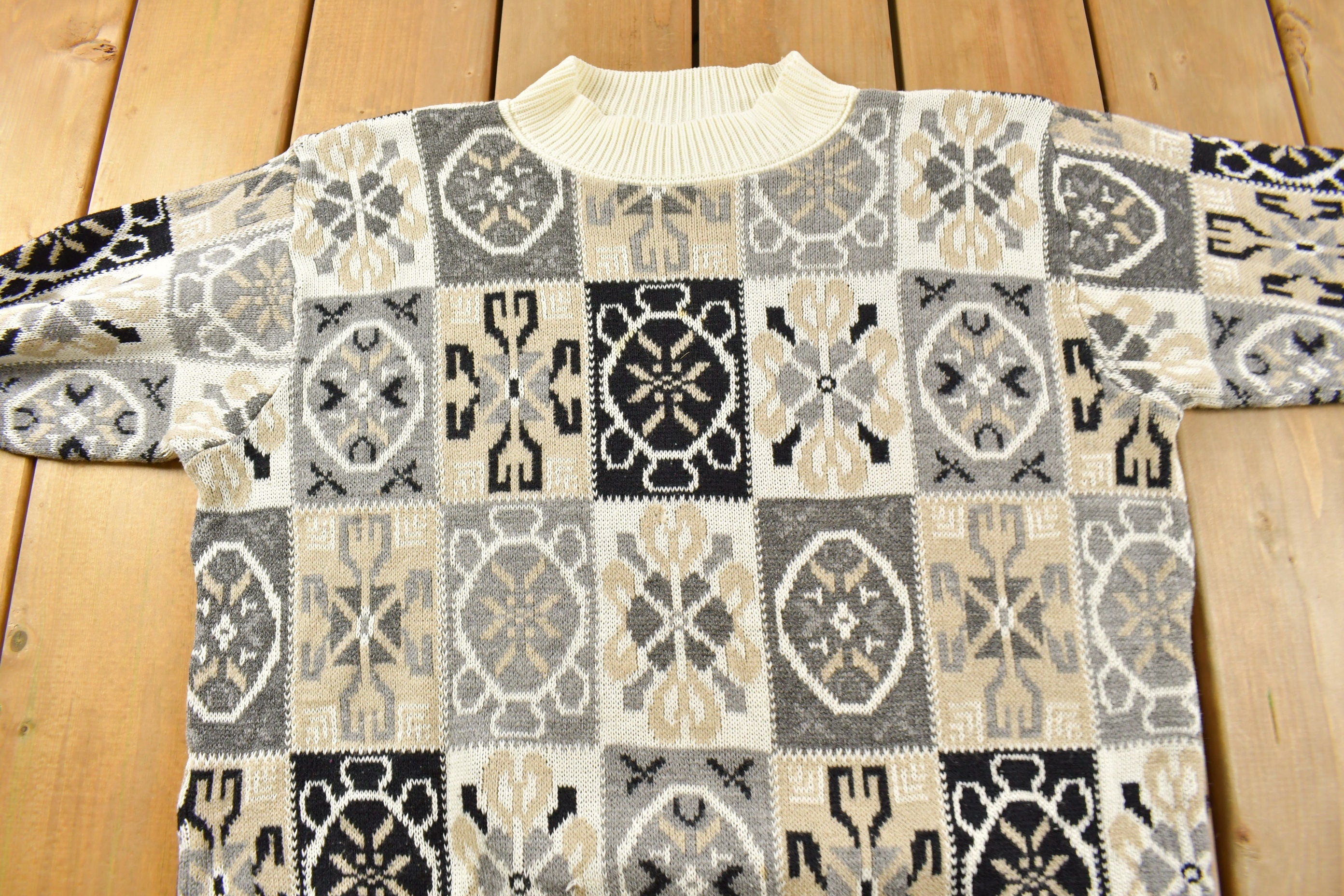 Vintage Alfred Dunner Knitted Patchwork Mock Neck Sweater