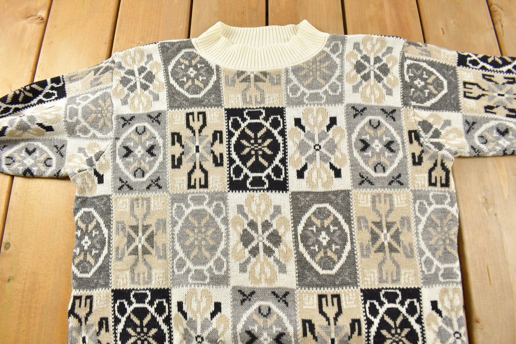 Vintage Alfred Dunner Knitted Patchwork Mock Neck Sweater