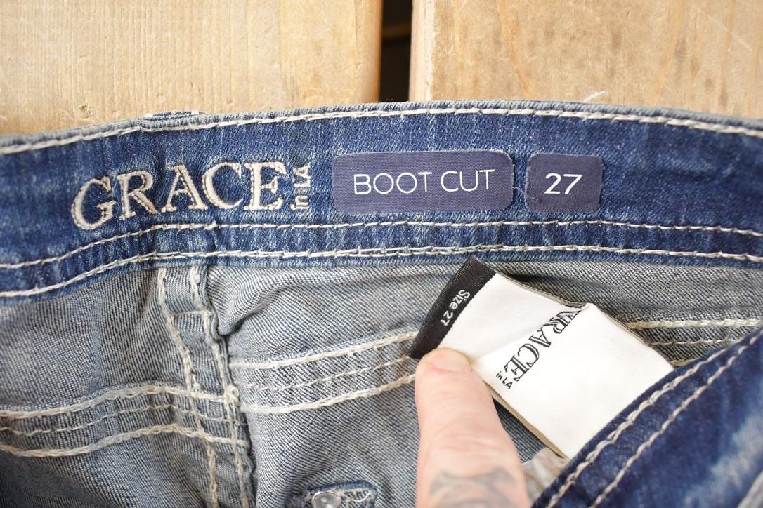 Vintage Deadstock Y2K Grace In LA Bedazzled Low Rise Jeans Women's Size 27 x 32