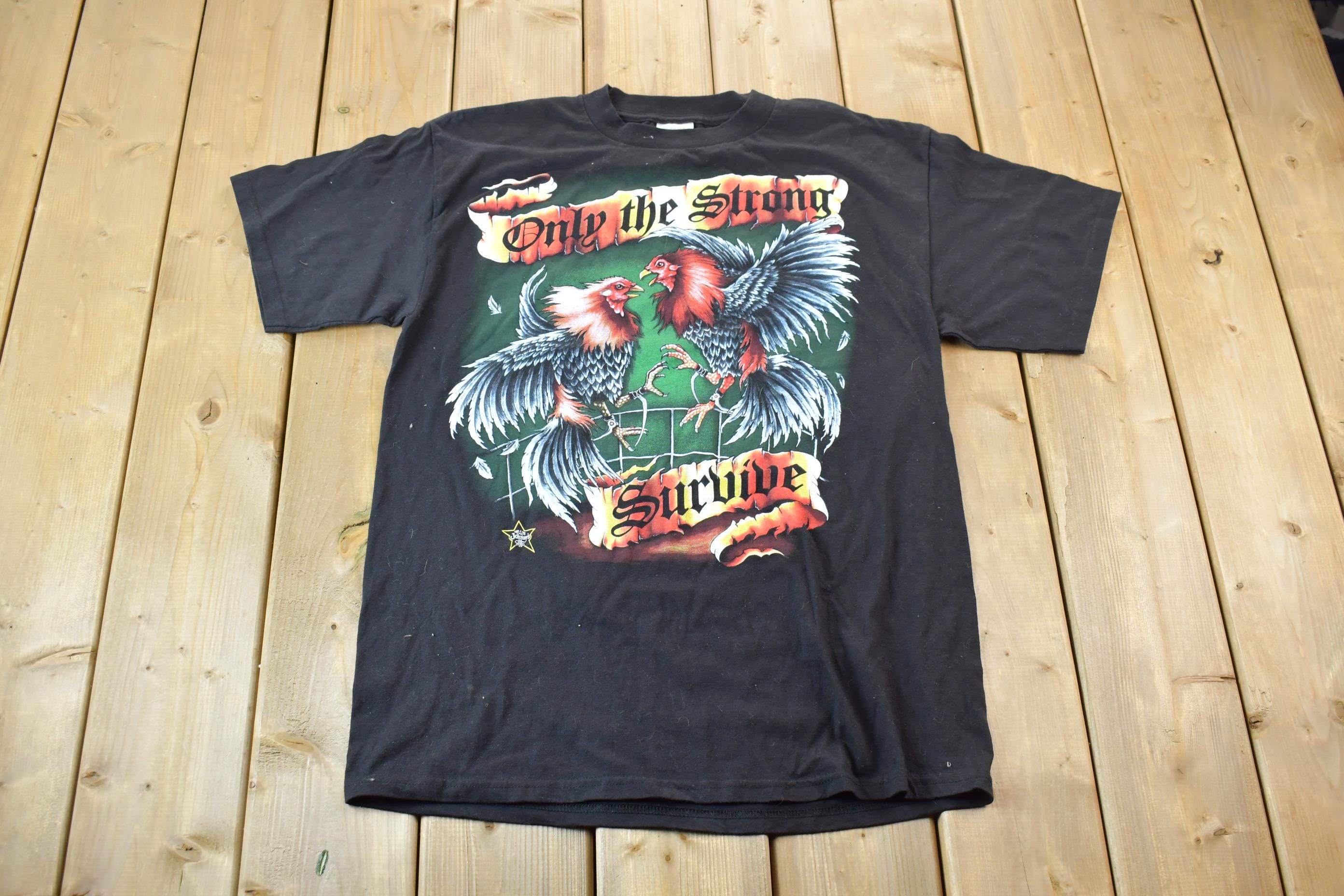 Vintage 1990s Single Stitch Only The Strong Survive Tultex T-Shirt Joke