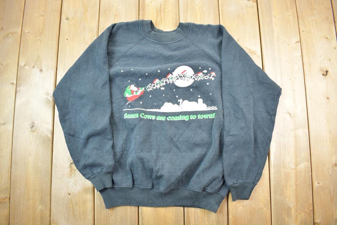 Vintage 1990s Cow Santa Cute Crewneck Sweater
