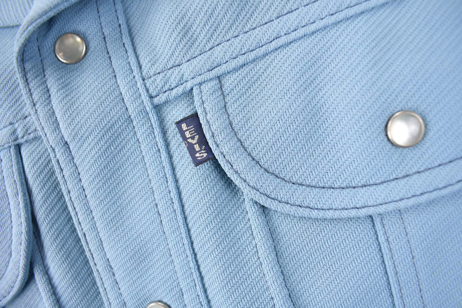 Vintage 1970s Levi's Blue Tab Big E Western Style Pearl Snap Button Up Shirt Made in USA Size M