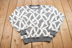 Vintage 1990s Grey Patterned Knit Crewneck Sweater