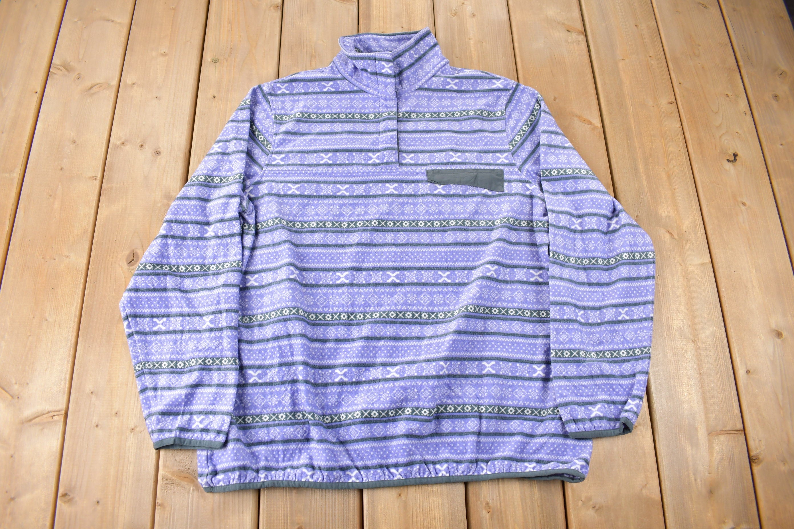 Vintage 1990s JACHS All Over Print T-Snap Fleece Sweater Size XL Women's