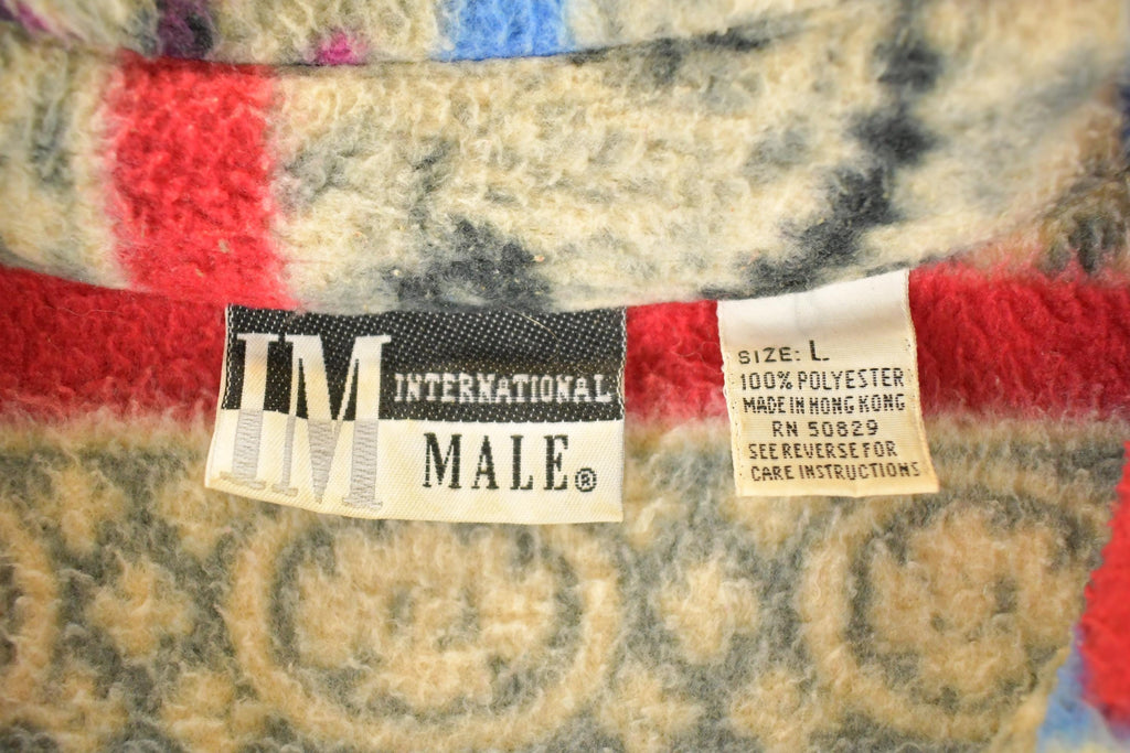 Vintage 1990s International Male Snowflake AOP Fleece Outdoorsman Sweater Men's XL