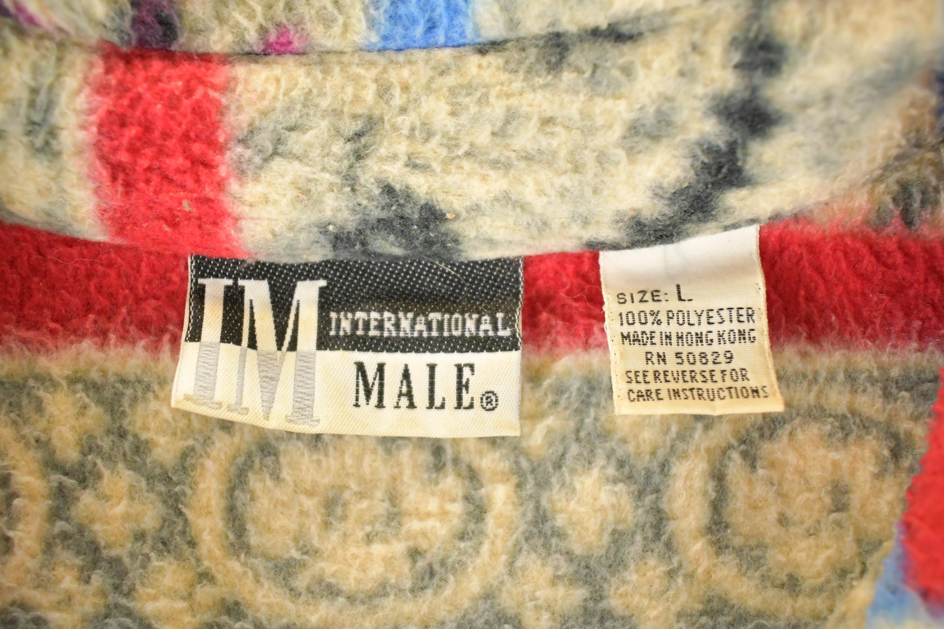 Vintage 1990s International Male Snowflake AOP Fleece Outdoorsman Sweater Men's XL