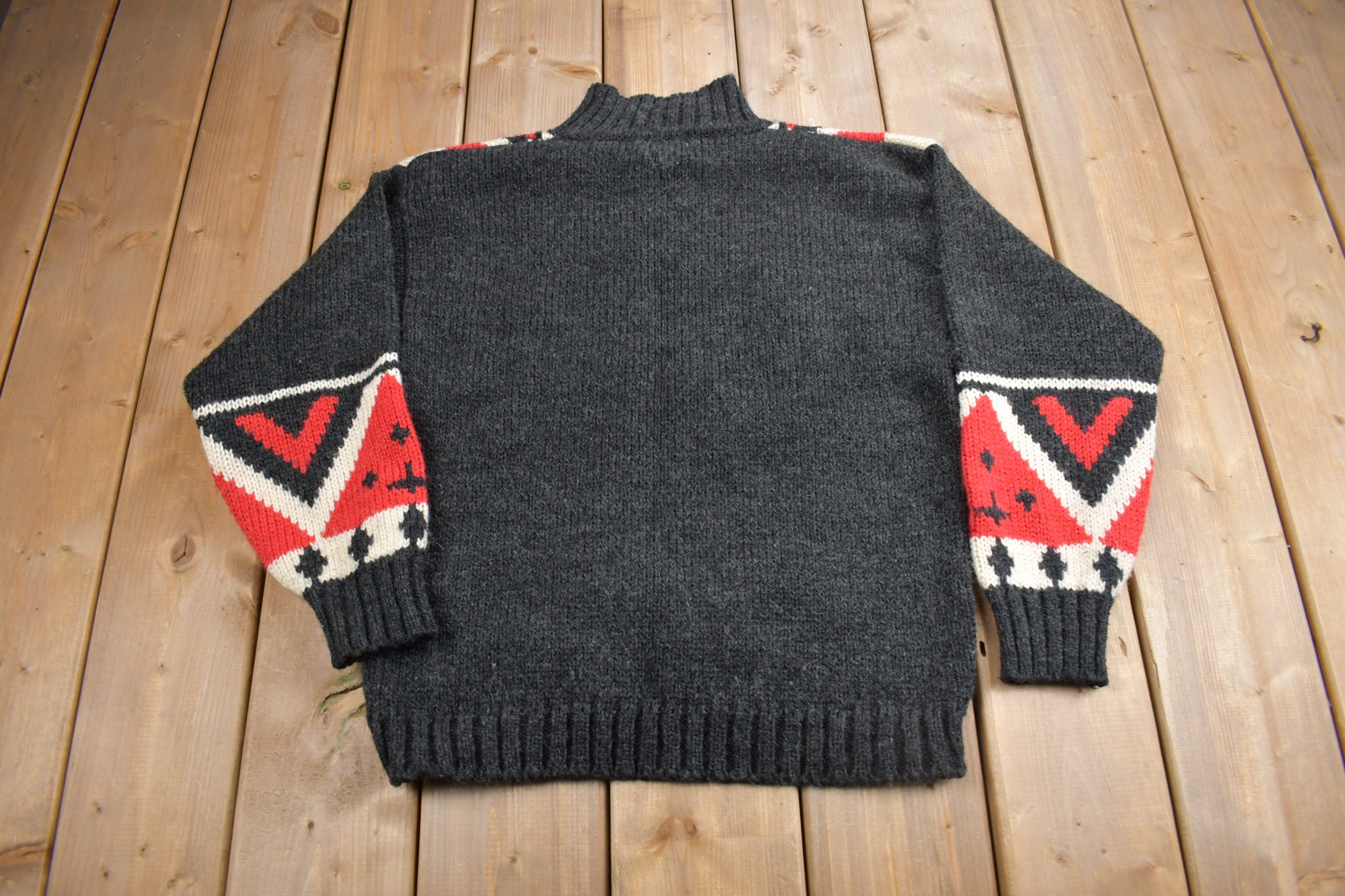 Vintage 1990s Rose Theme Hand Knit Sweater